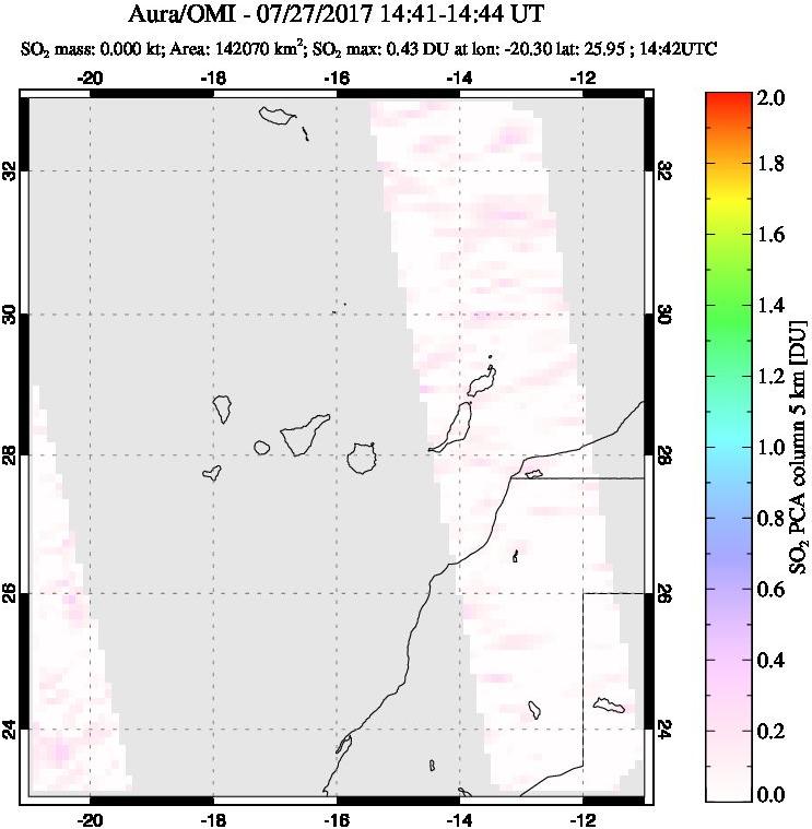A sulfur dioxide image over Canary Islands on Jul 27, 2017.