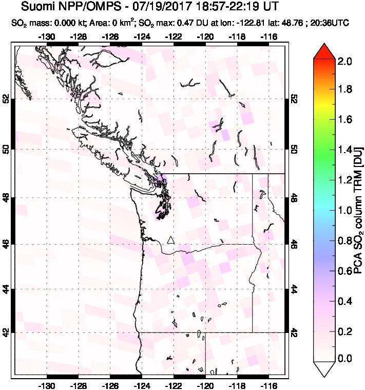 A sulfur dioxide image over Cascade Range, USA on Jul 19, 2017.