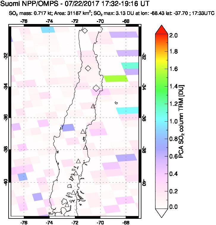 A sulfur dioxide image over Central Chile on Jul 22, 2017.