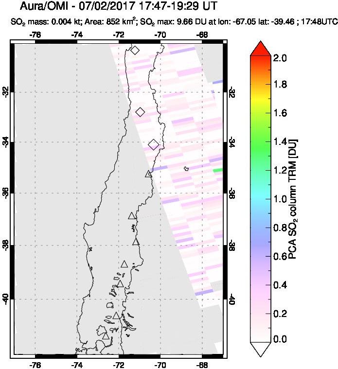 A sulfur dioxide image over Central Chile on Jul 02, 2017.