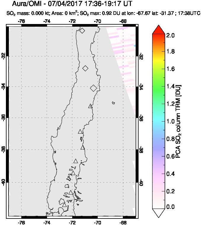 A sulfur dioxide image over Central Chile on Jul 04, 2017.