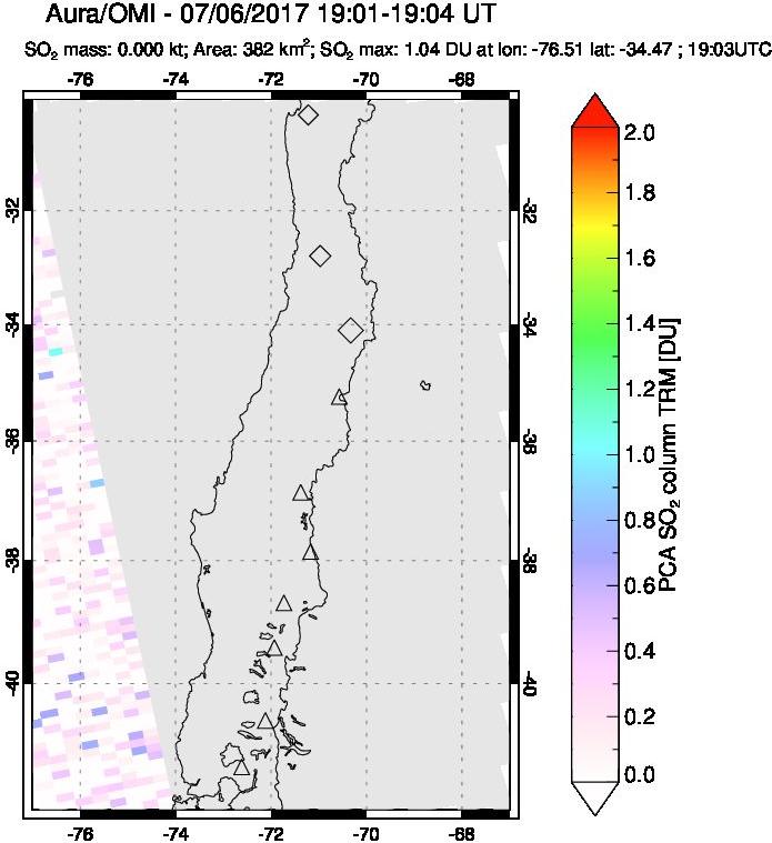 A sulfur dioxide image over Central Chile on Jul 06, 2017.