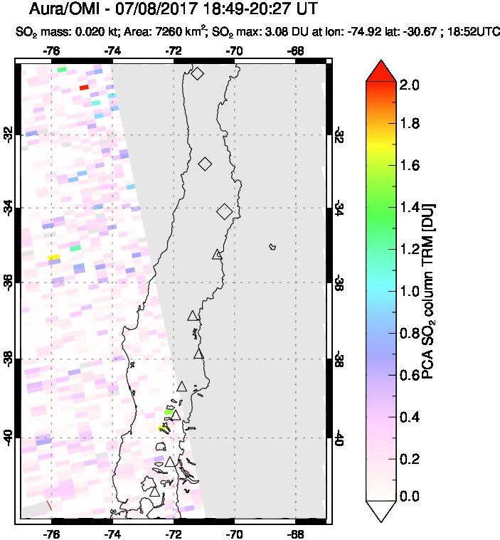 A sulfur dioxide image over Central Chile on Jul 08, 2017.