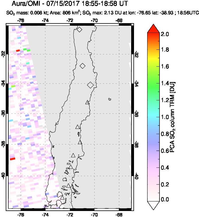 A sulfur dioxide image over Central Chile on Jul 15, 2017.