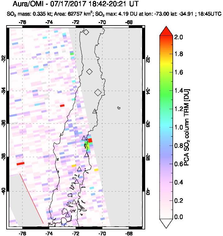 A sulfur dioxide image over Central Chile on Jul 17, 2017.
