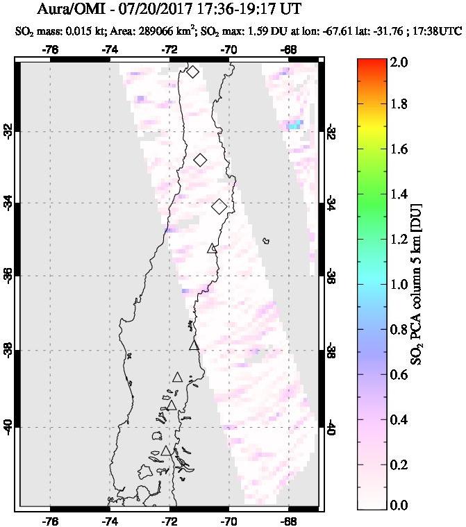 A sulfur dioxide image over Central Chile on Jul 20, 2017.