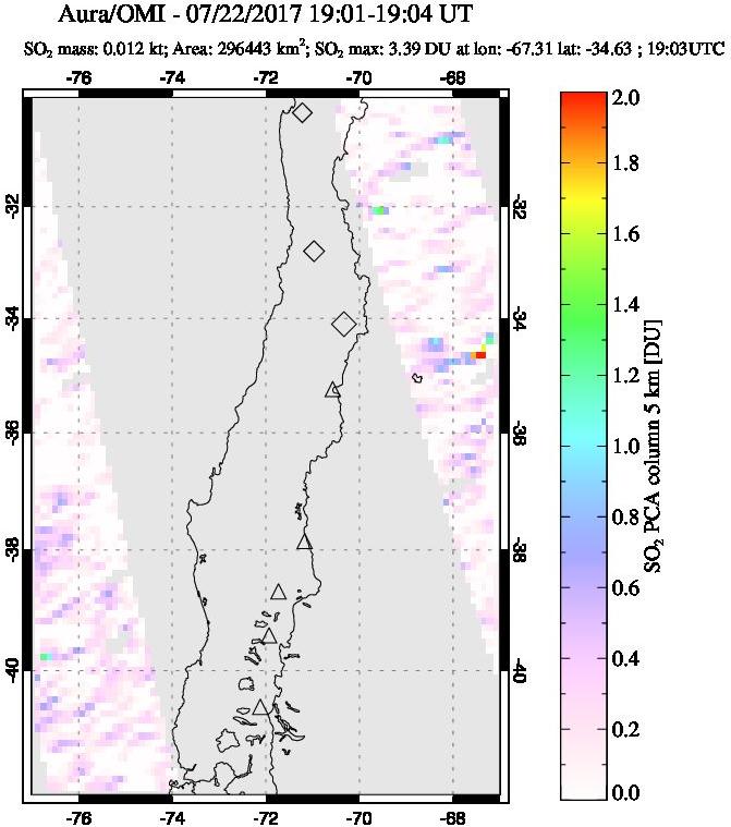 A sulfur dioxide image over Central Chile on Jul 22, 2017.