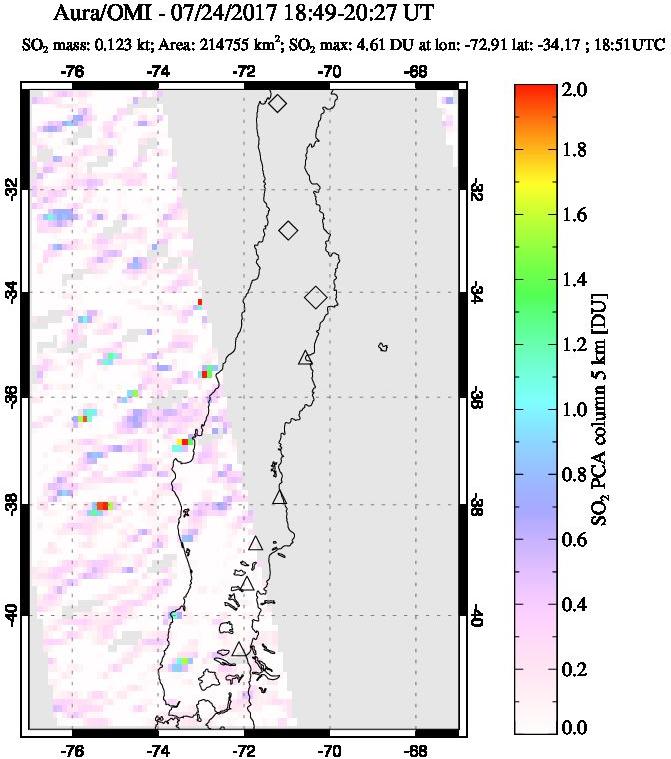 A sulfur dioxide image over Central Chile on Jul 24, 2017.