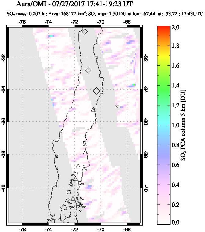 A sulfur dioxide image over Central Chile on Jul 27, 2017.