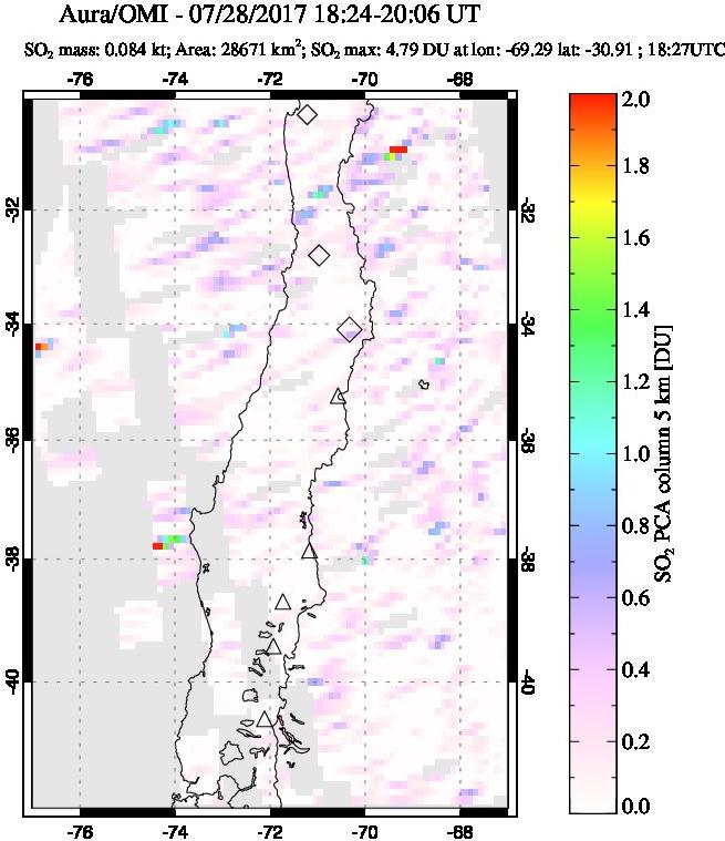 A sulfur dioxide image over Central Chile on Jul 28, 2017.
