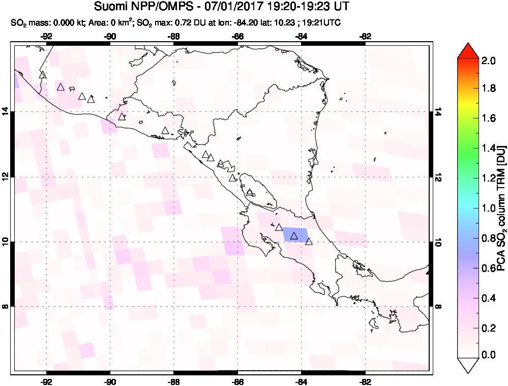 A sulfur dioxide image over Central America on Jul 01, 2017.