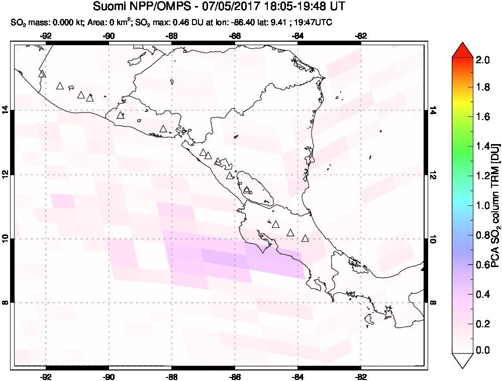 A sulfur dioxide image over Central America on Jul 05, 2017.