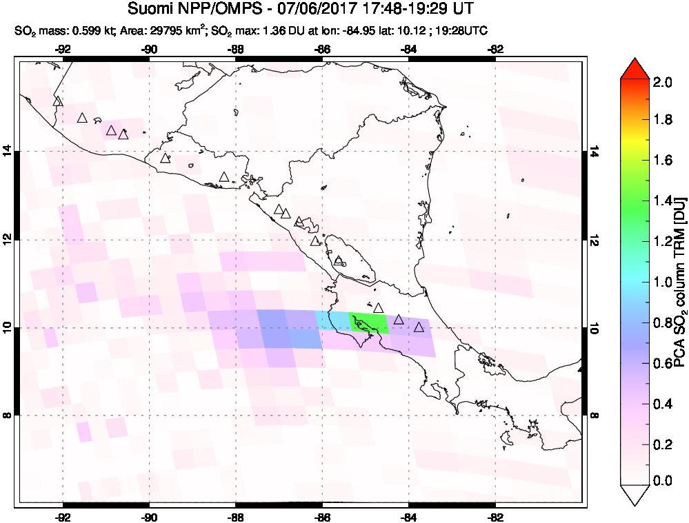 A sulfur dioxide image over Central America on Jul 06, 2017.