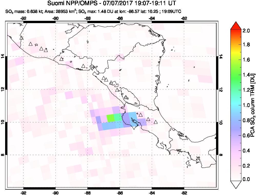 A sulfur dioxide image over Central America on Jul 07, 2017.