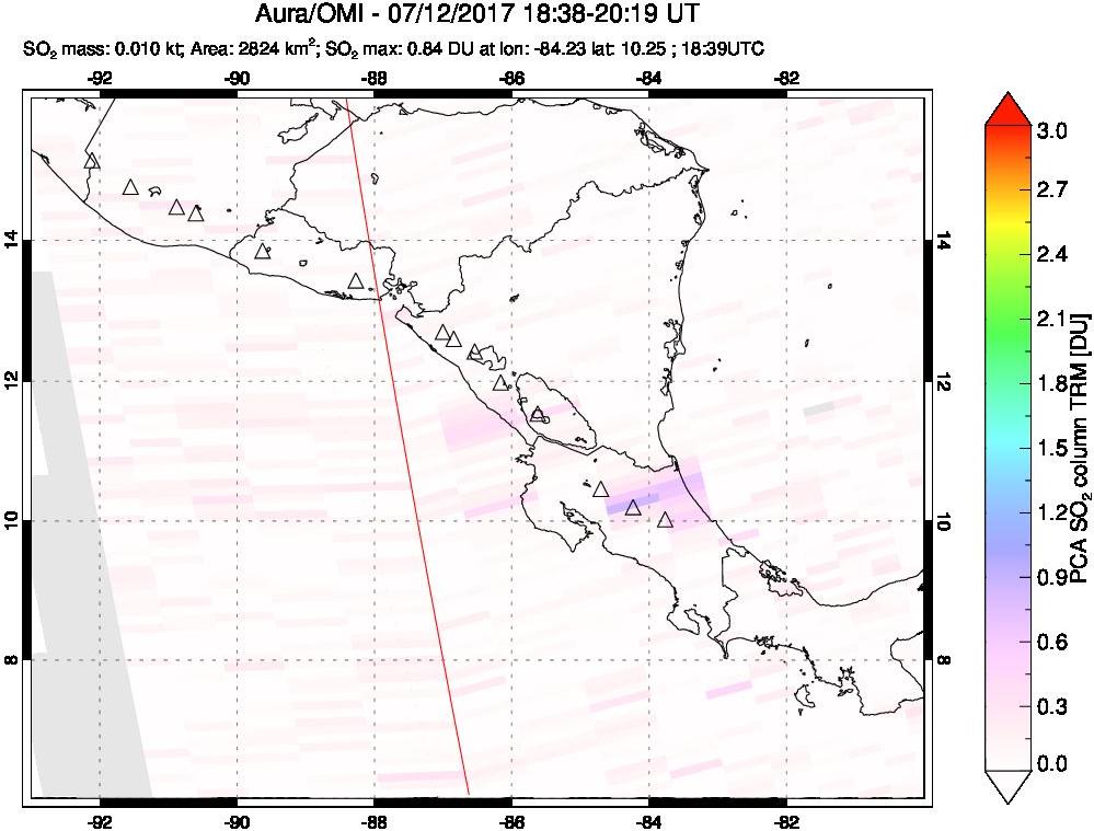 A sulfur dioxide image over Central America on Jul 12, 2017.