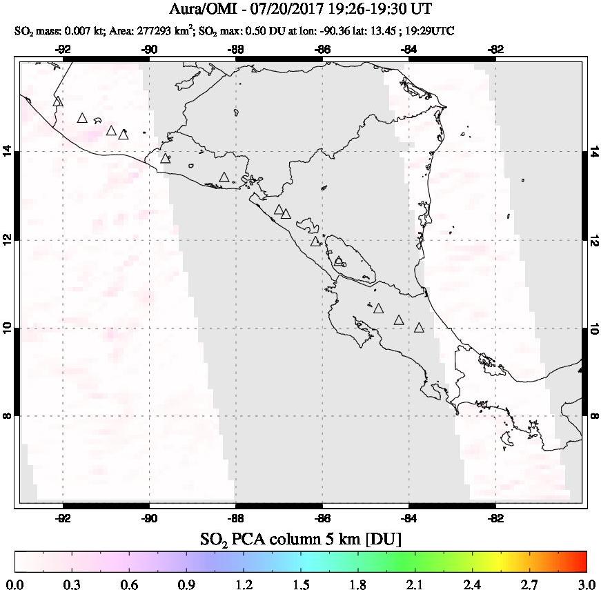 A sulfur dioxide image over Central America on Jul 20, 2017.