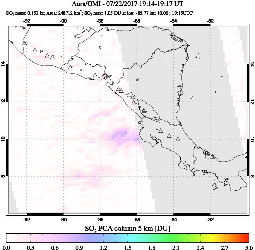 A sulfur dioxide image over Central America on Jul 22, 2017.