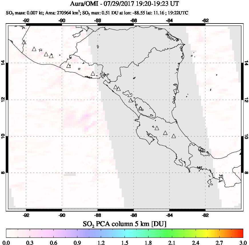 A sulfur dioxide image over Central America on Jul 29, 2017.