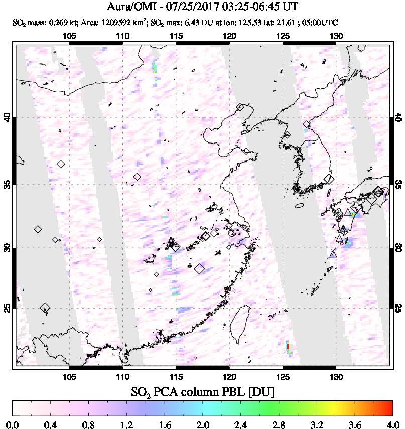 A sulfur dioxide image over Eastern China on Jul 25, 2017.