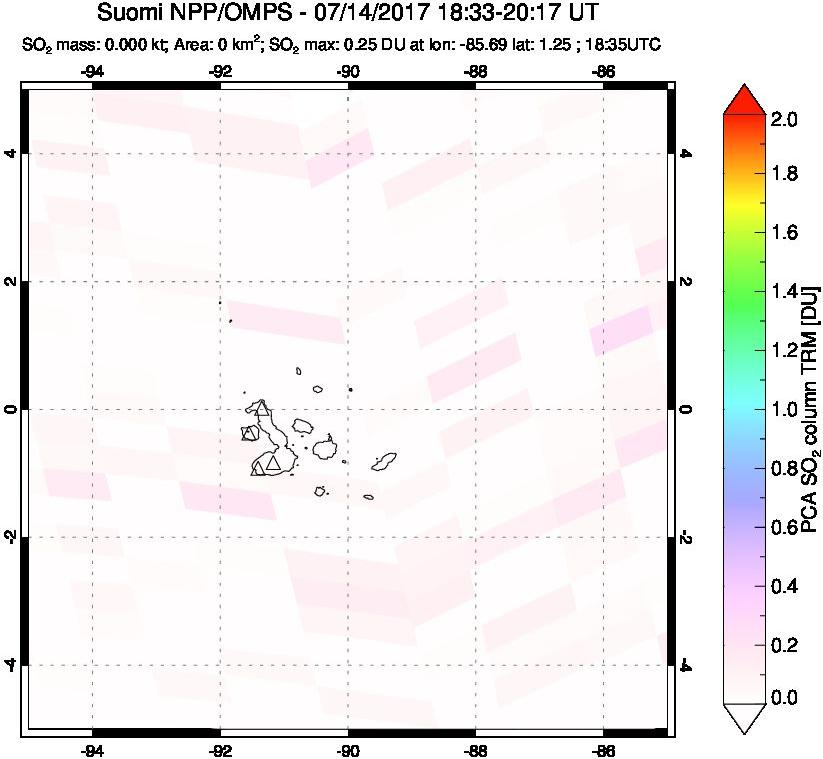 A sulfur dioxide image over Galápagos Islands on Jul 14, 2017.