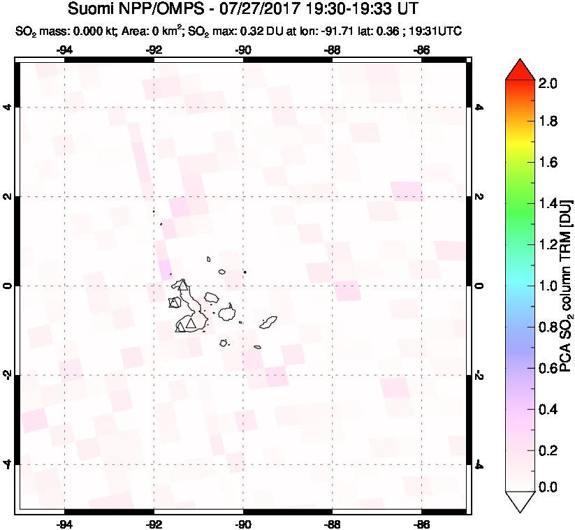 A sulfur dioxide image over Galápagos Islands on Jul 27, 2017.