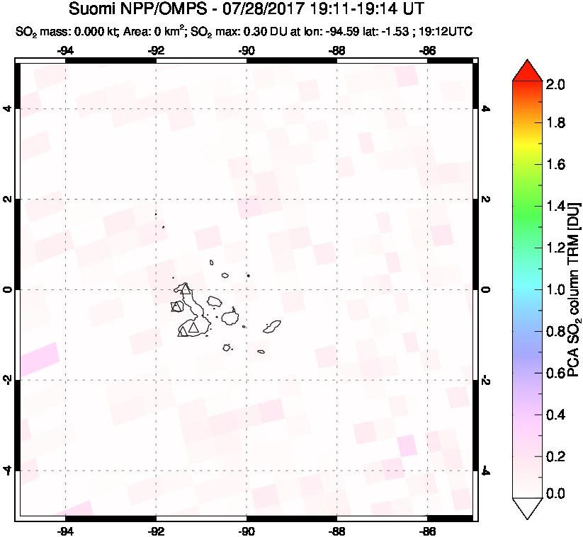 A sulfur dioxide image over Galápagos Islands on Jul 28, 2017.