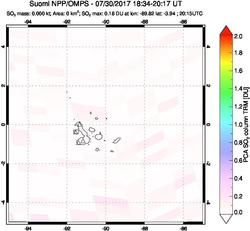 A sulfur dioxide image over Galápagos Islands on Jul 30, 2017.