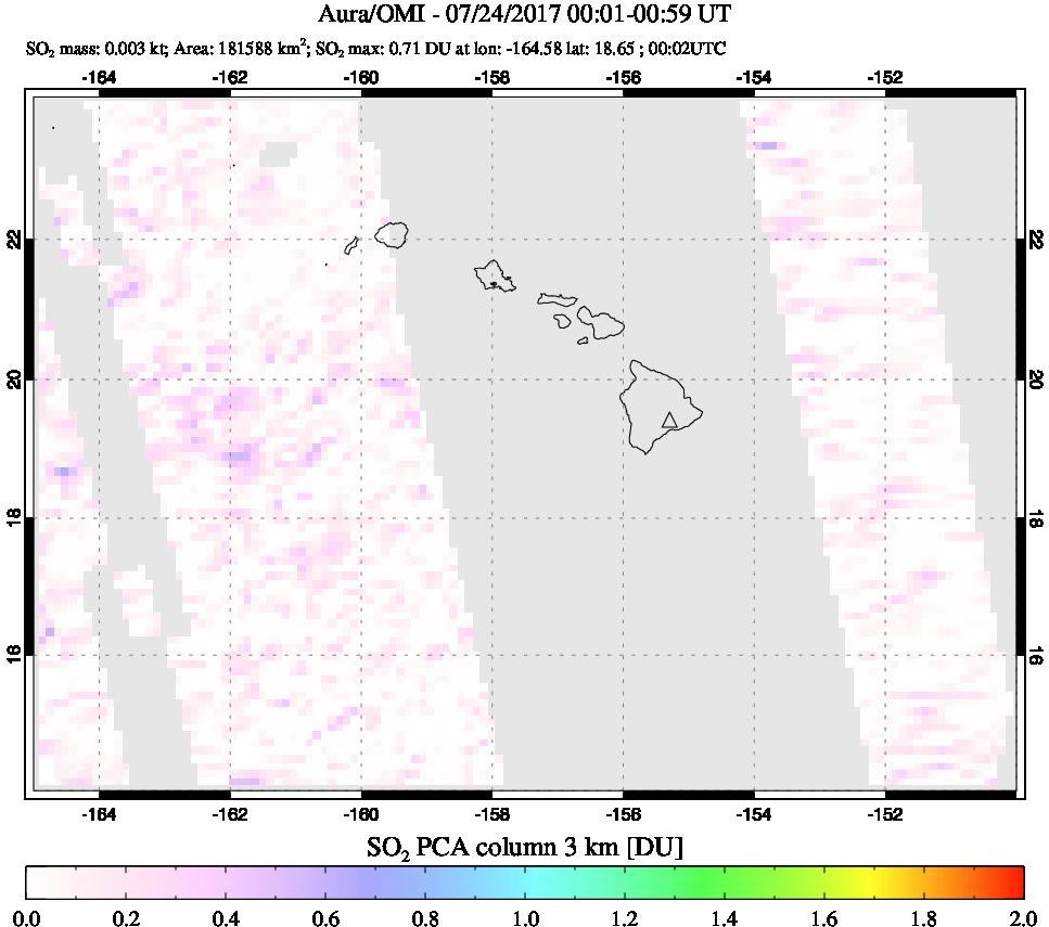 A sulfur dioxide image over Hawaii, USA on Jul 24, 2017.