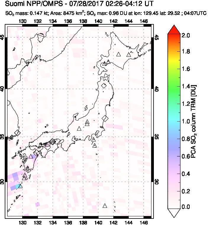 A sulfur dioxide image over Japan on Jul 28, 2017.