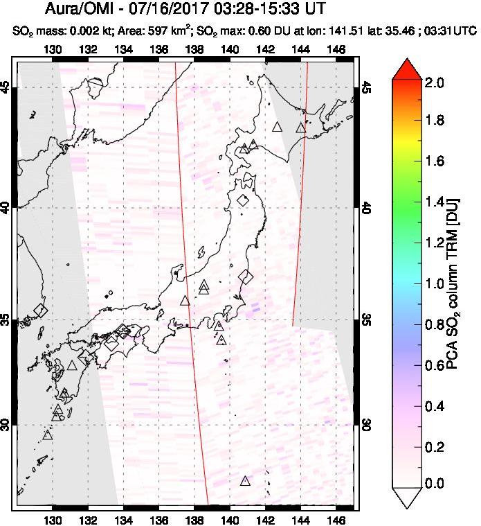 A sulfur dioxide image over Japan on Jul 16, 2017.