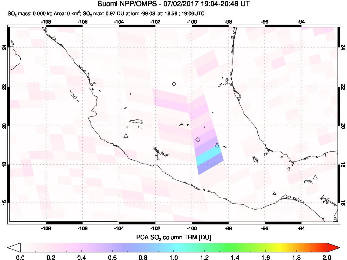 A sulfur dioxide image over Mexico on Jul 02, 2017.