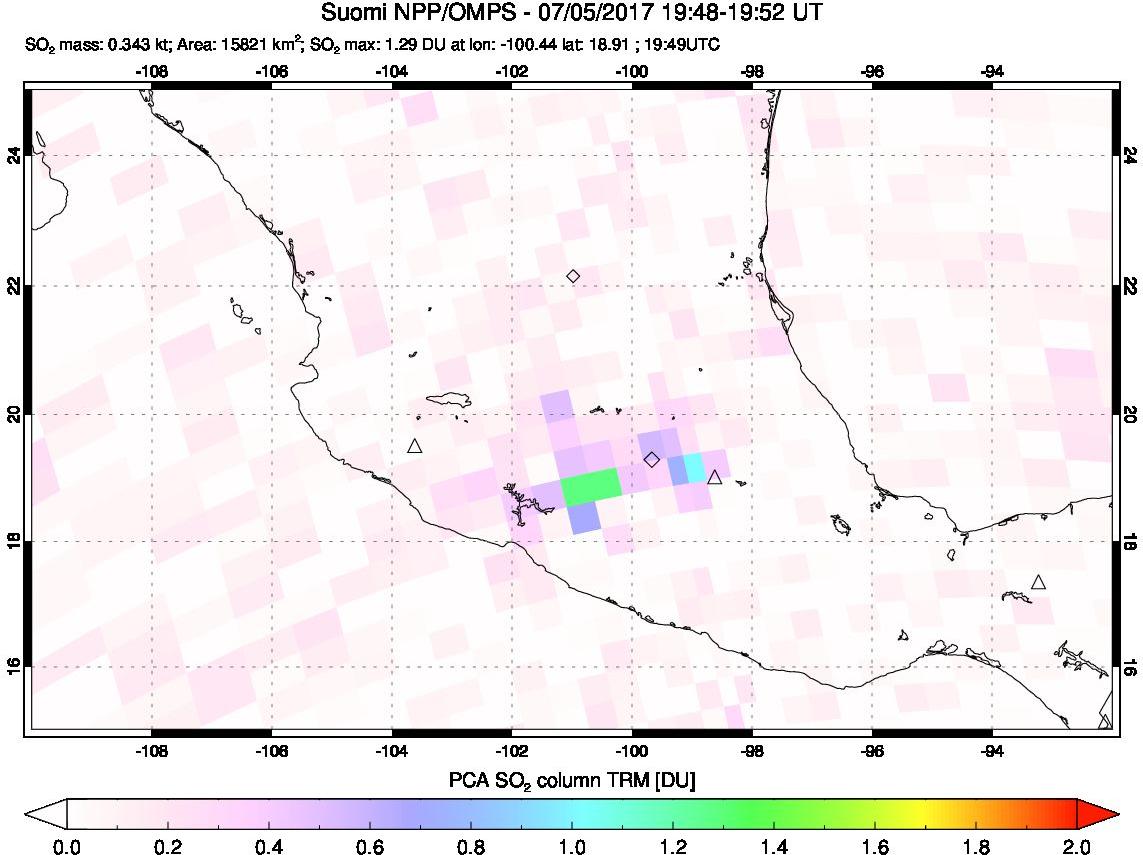 A sulfur dioxide image over Mexico on Jul 05, 2017.