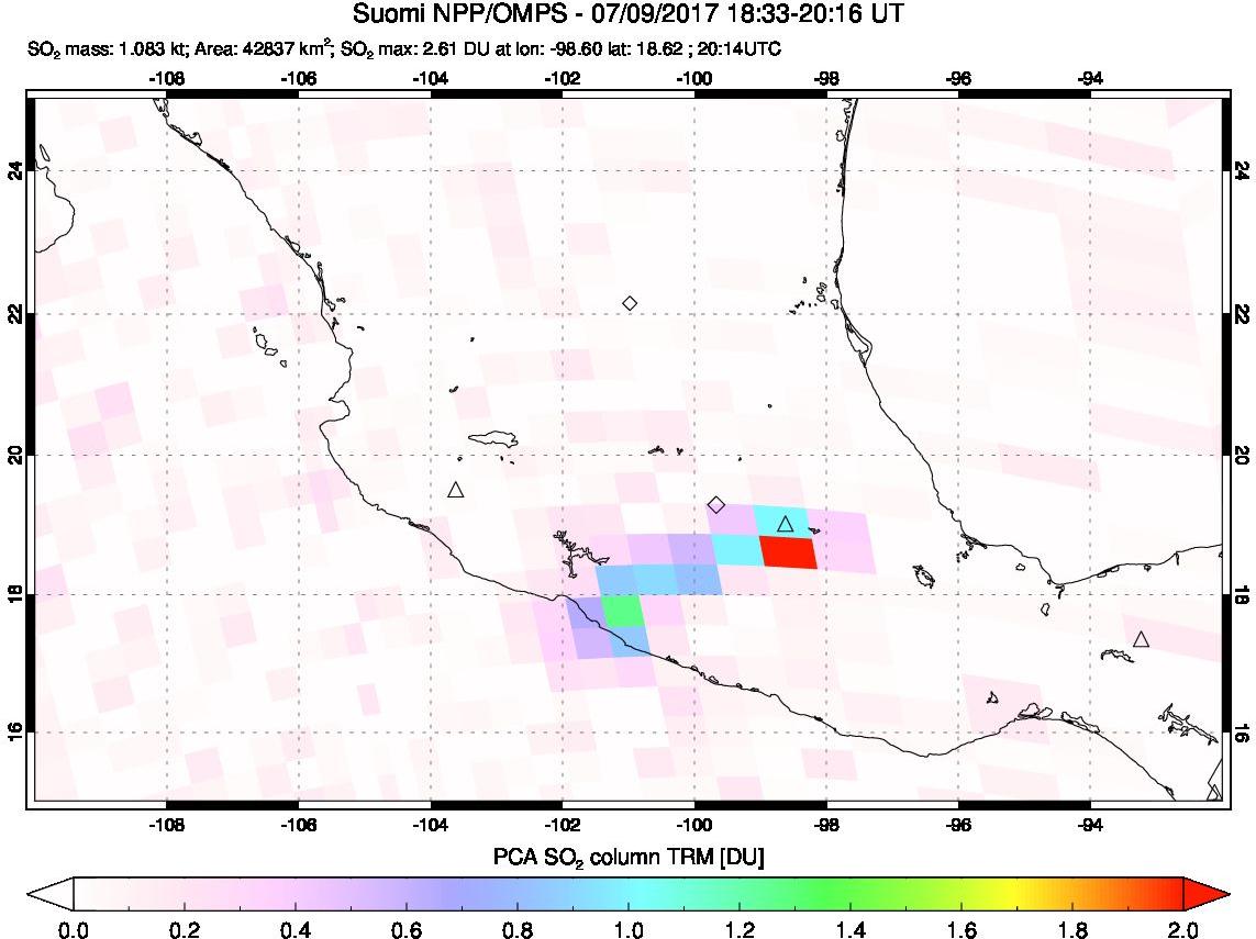 A sulfur dioxide image over Mexico on Jul 09, 2017.