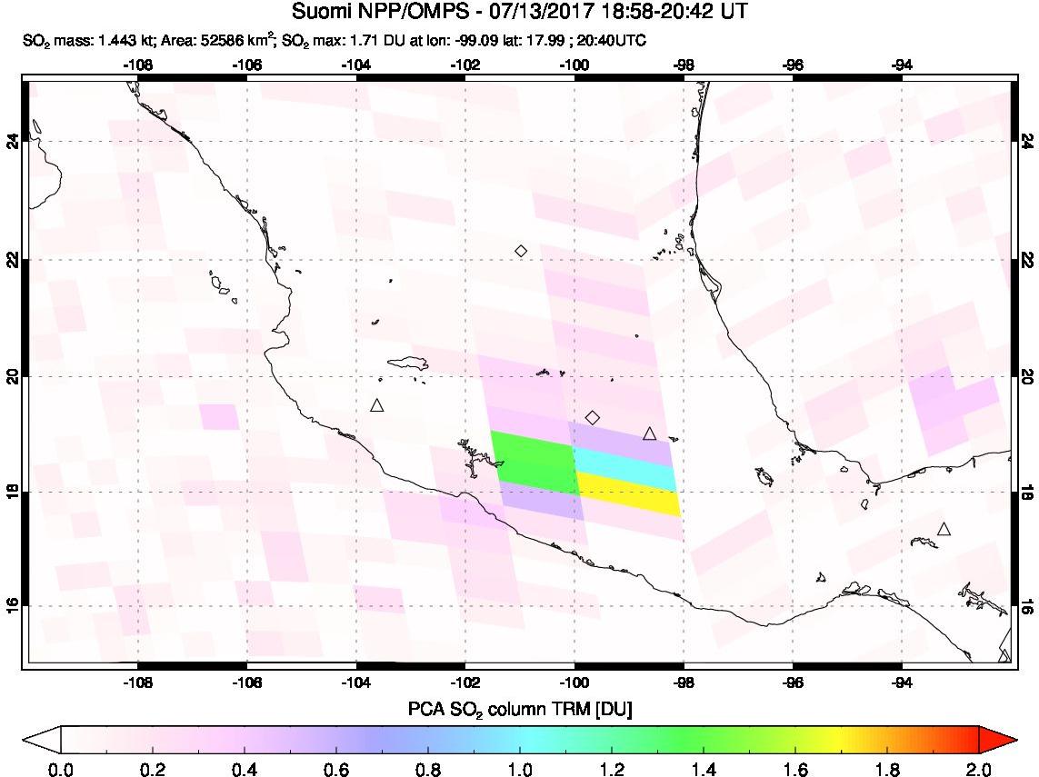 A sulfur dioxide image over Mexico on Jul 13, 2017.