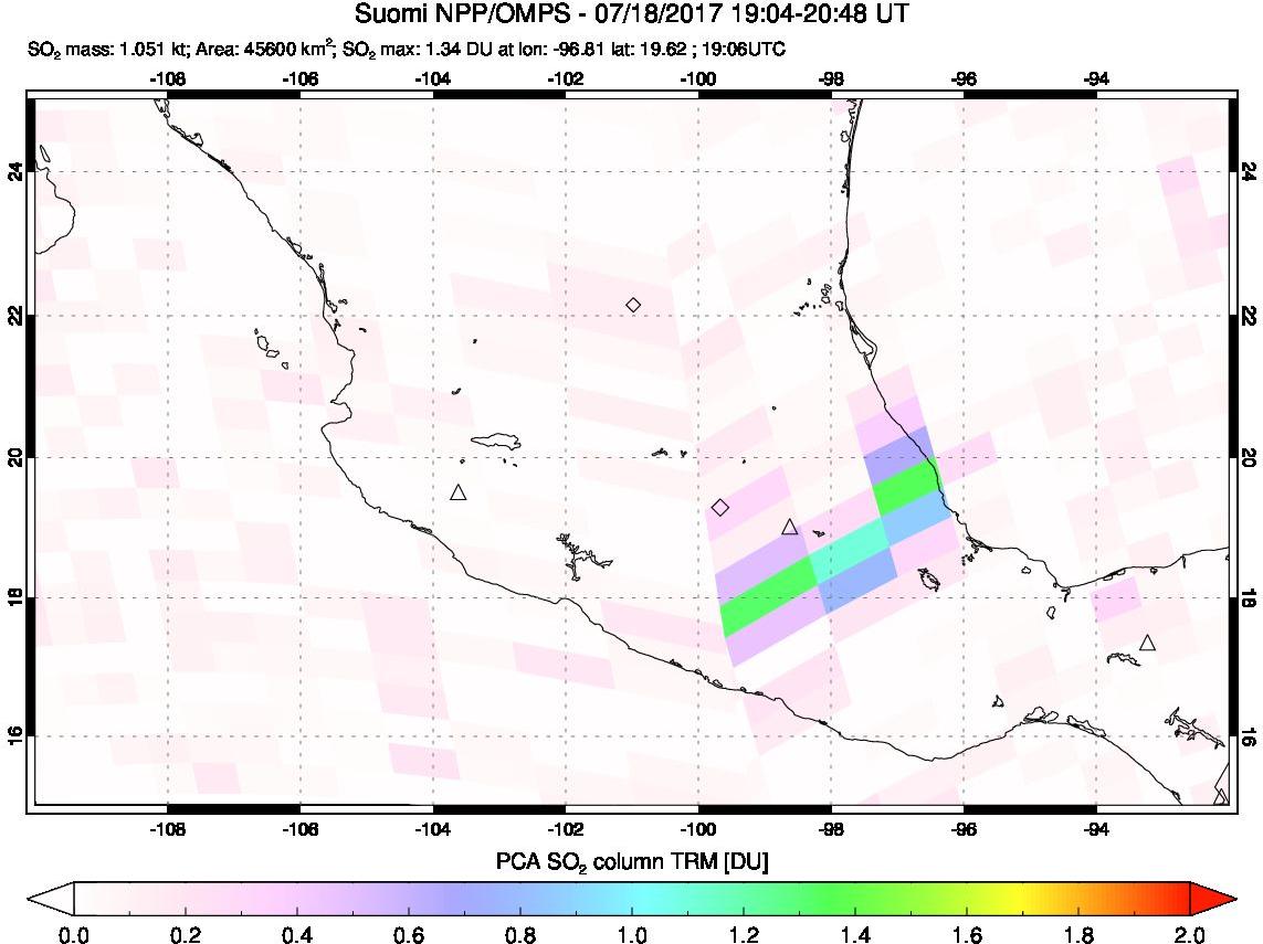 A sulfur dioxide image over Mexico on Jul 18, 2017.
