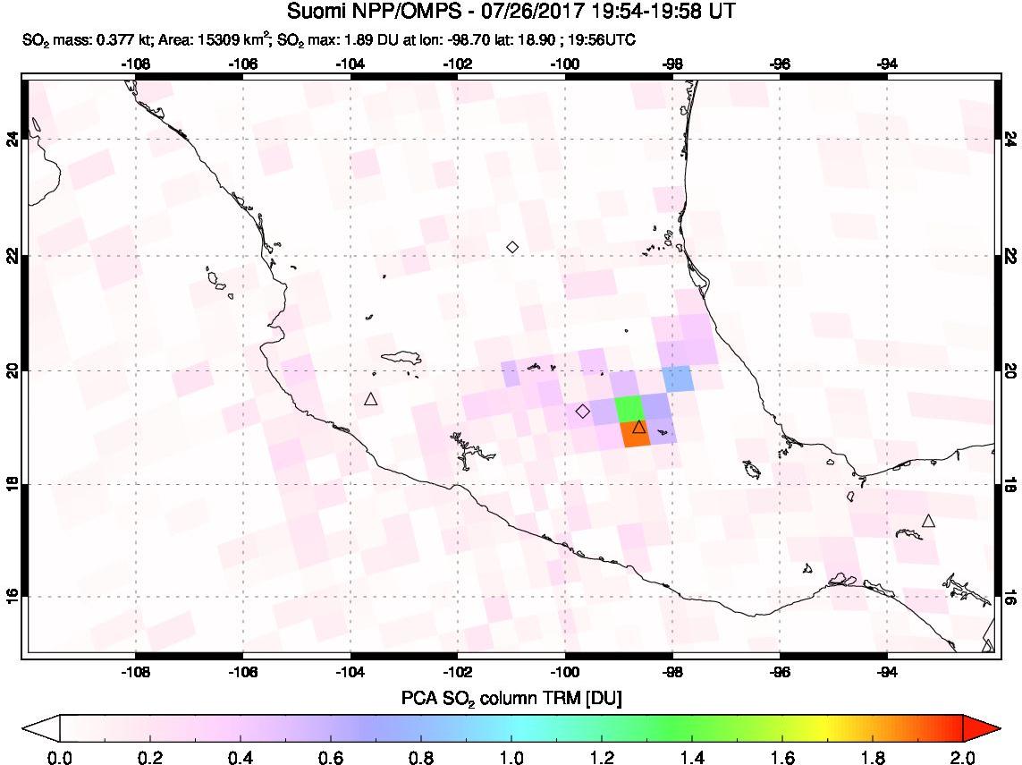 A sulfur dioxide image over Mexico on Jul 26, 2017.