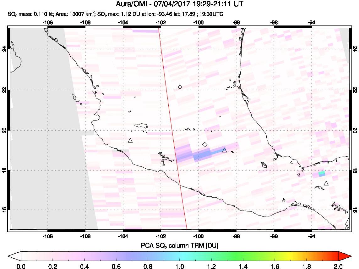 A sulfur dioxide image over Mexico on Jul 04, 2017.