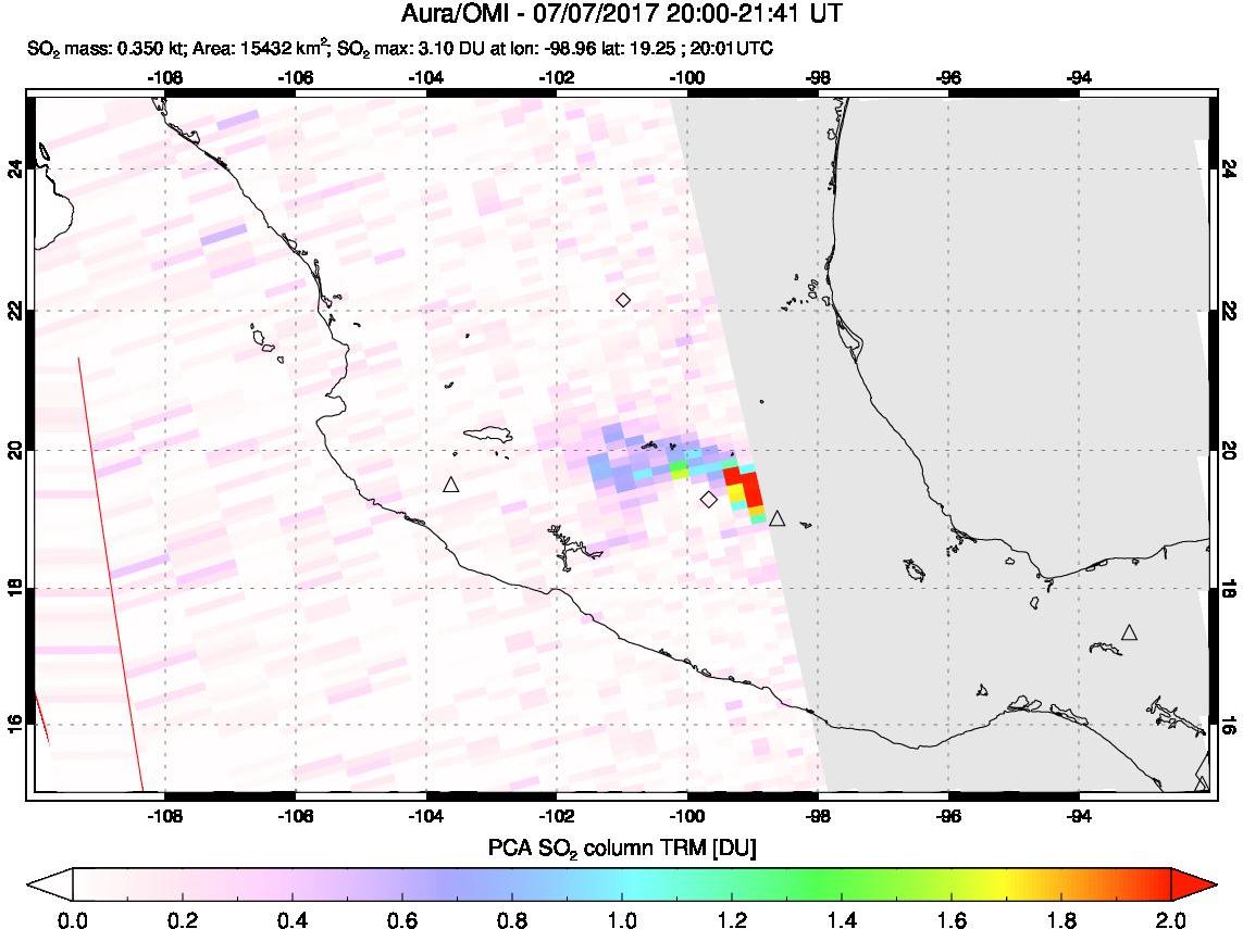 A sulfur dioxide image over Mexico on Jul 07, 2017.