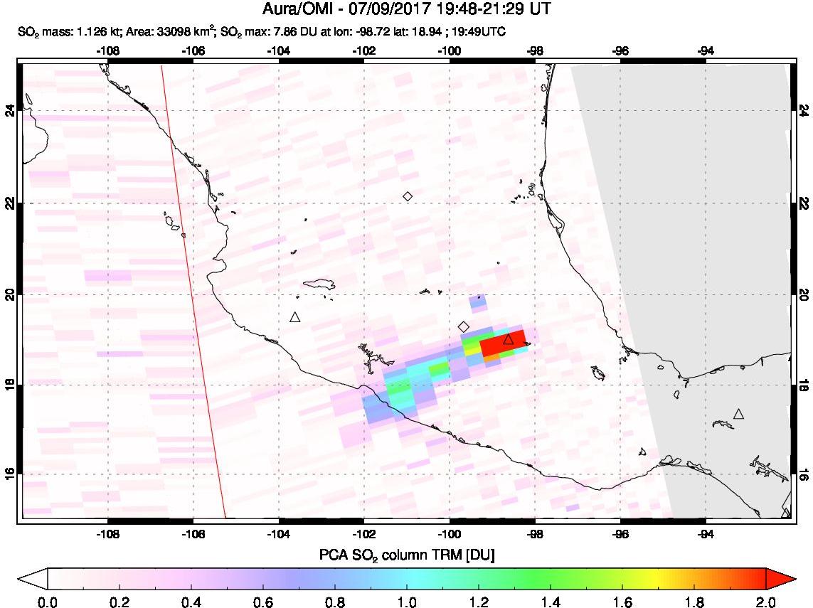 A sulfur dioxide image over Mexico on Jul 09, 2017.