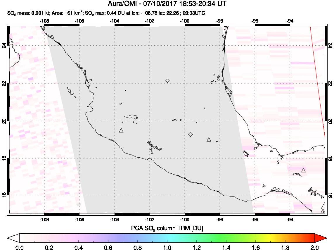 A sulfur dioxide image over Mexico on Jul 10, 2017.