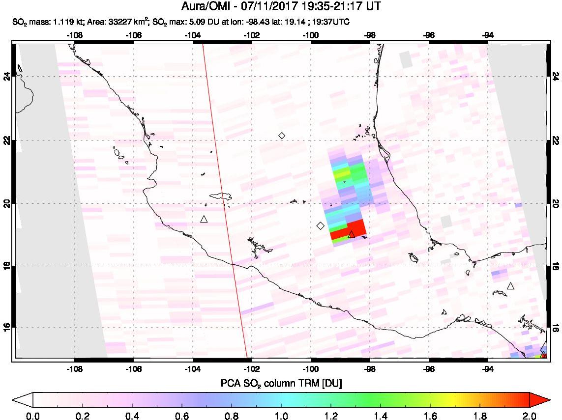 A sulfur dioxide image over Mexico on Jul 11, 2017.