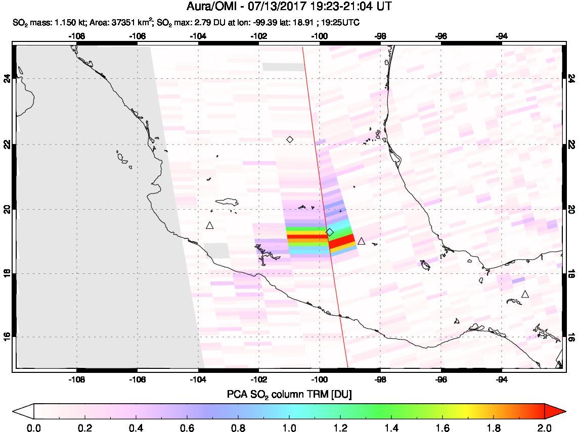 A sulfur dioxide image over Mexico on Jul 13, 2017.