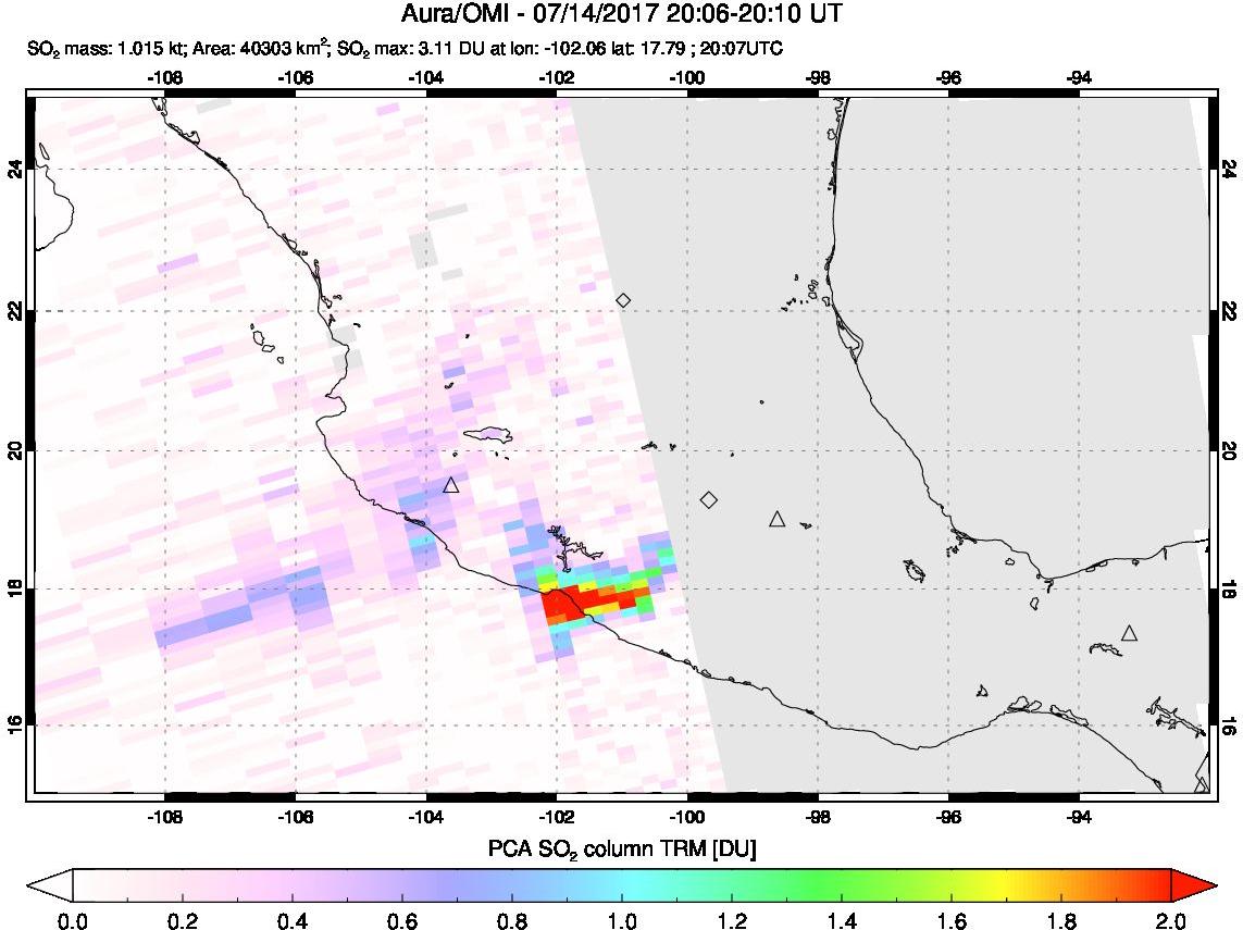 A sulfur dioxide image over Mexico on Jul 14, 2017.