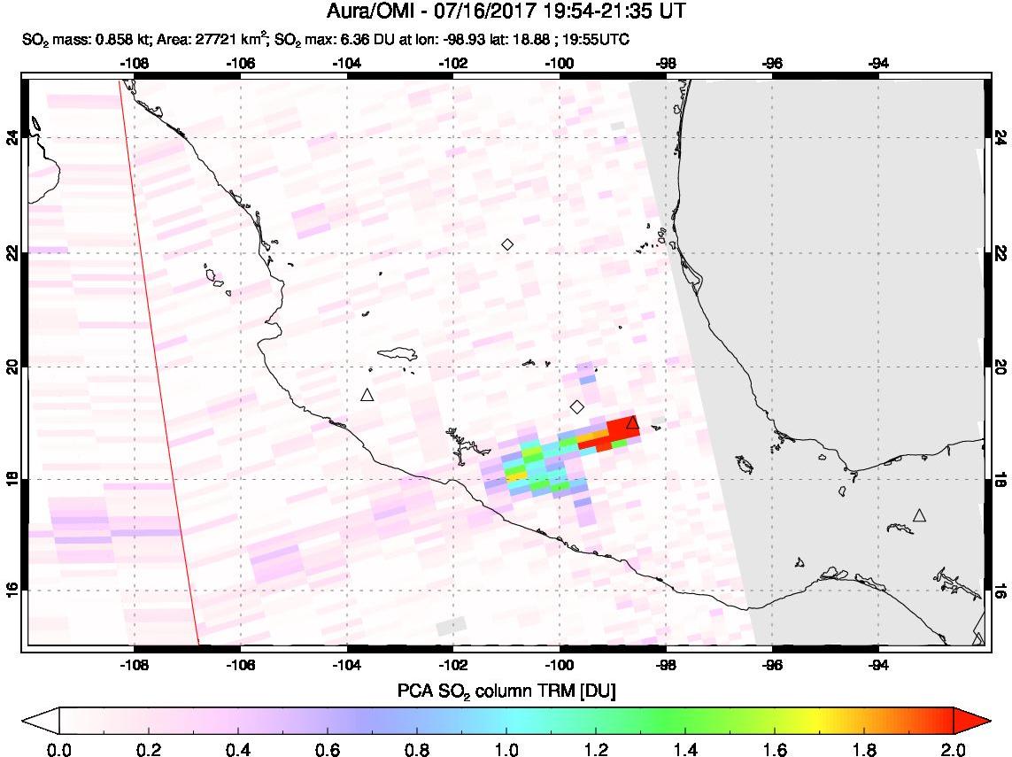 A sulfur dioxide image over Mexico on Jul 16, 2017.