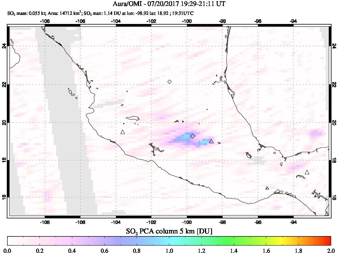 A sulfur dioxide image over Mexico on Jul 20, 2017.