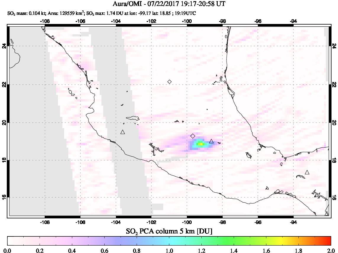 A sulfur dioxide image over Mexico on Jul 22, 2017.
