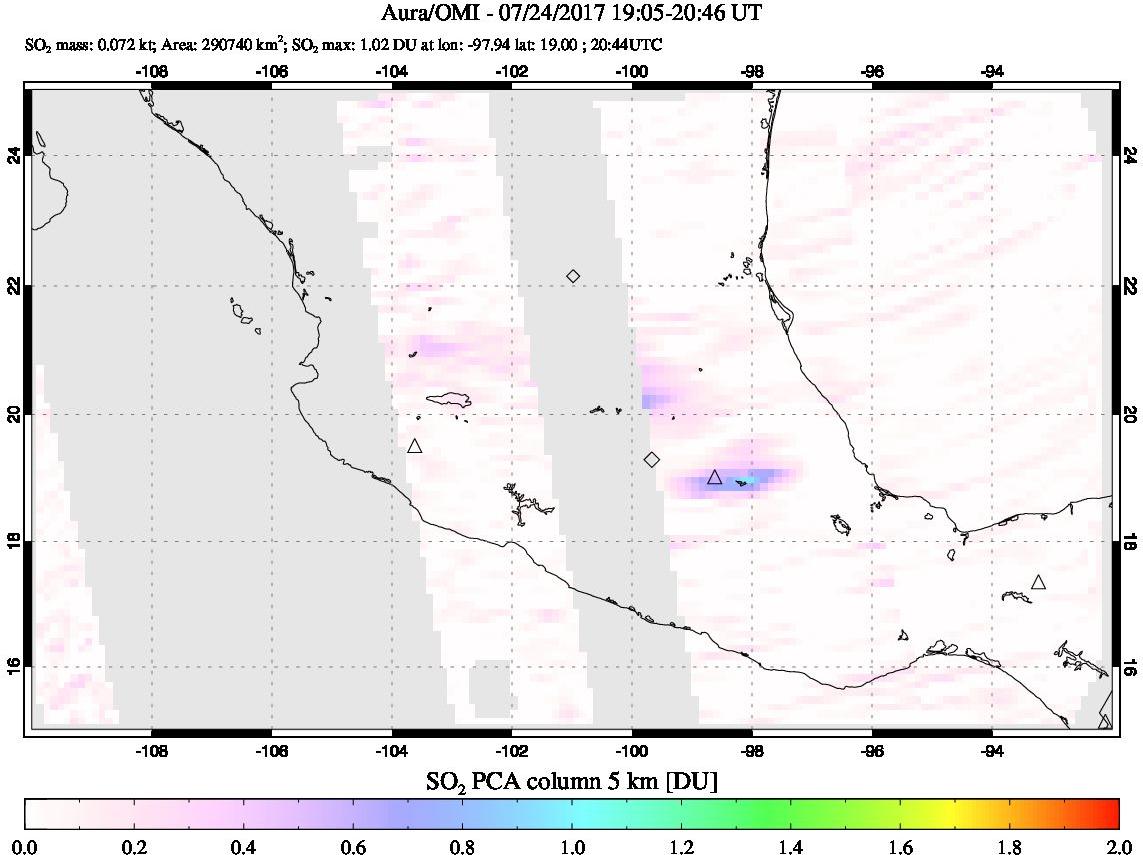 A sulfur dioxide image over Mexico on Jul 24, 2017.