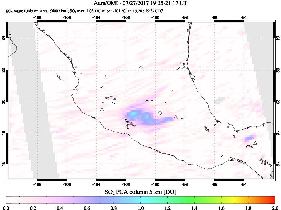 A sulfur dioxide image over Mexico on Jul 27, 2017.