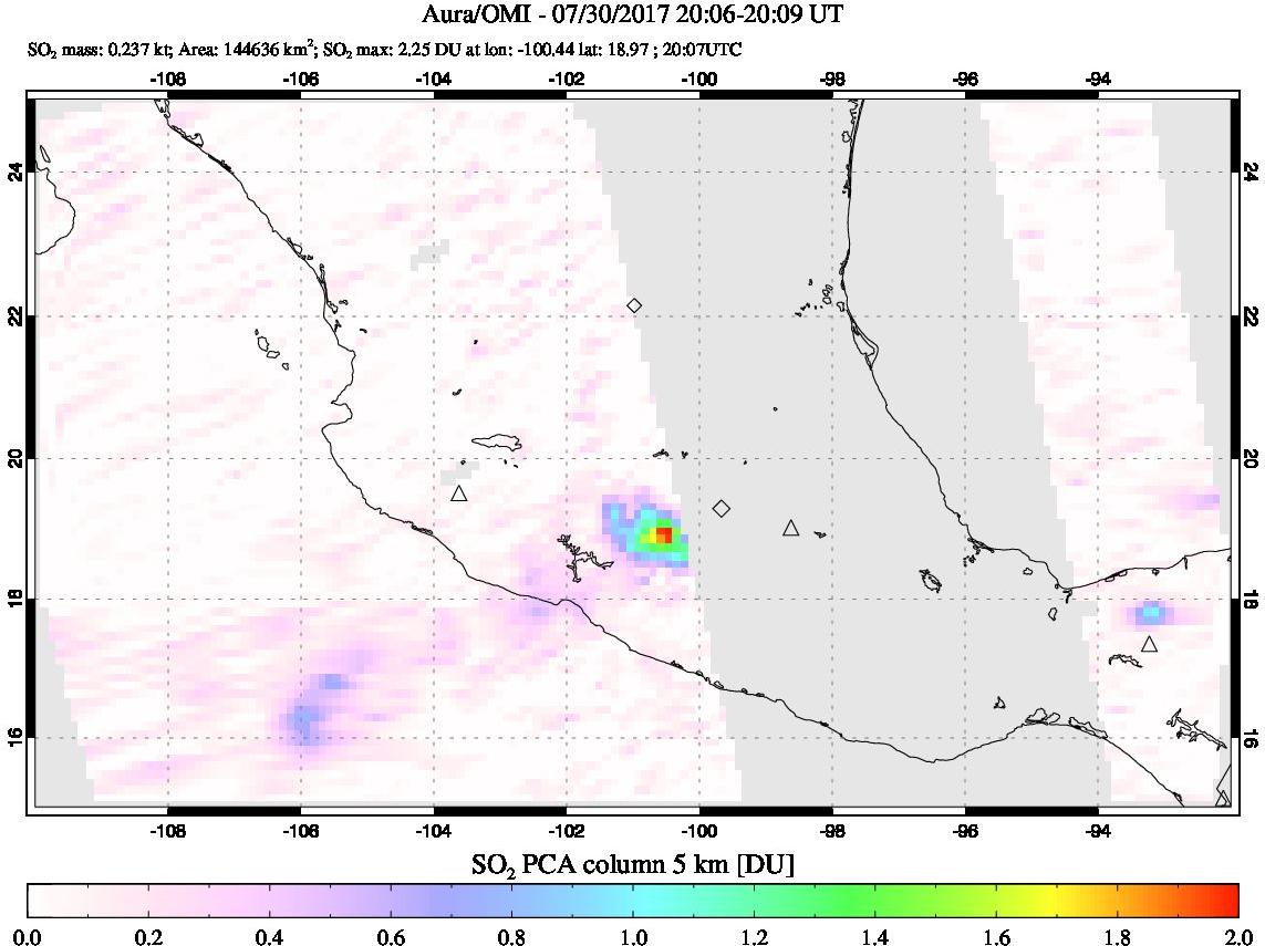 A sulfur dioxide image over Mexico on Jul 30, 2017.