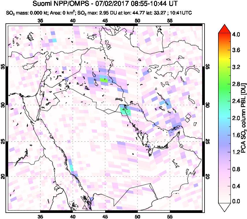 A sulfur dioxide image over Middle East on Jul 02, 2017.